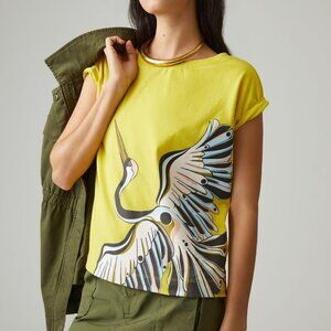 NWT Anthropologie Kenzie Parrott Paints Boxy Graphic Tee Yellow XXS